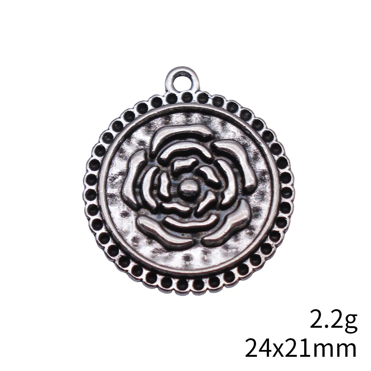 24x21mm 2.2g Antique Silver Zinc Alloy Round Rose Flower charm pendant for DIY necklace jewelry making