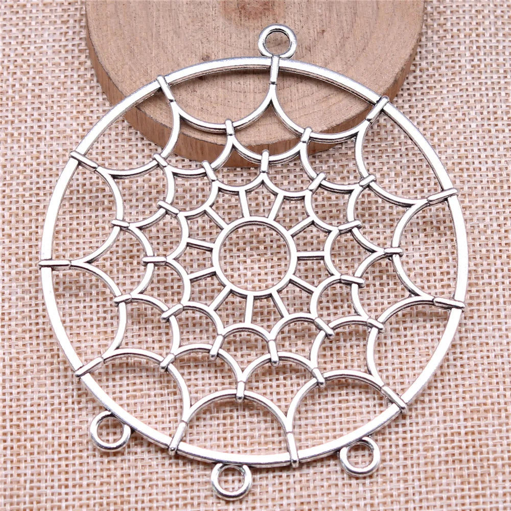 92x80mm 25.6g Antique Silver Zinc Alloy Dreamcatcher Connector Charm Pendant for DIY Jewelry Making