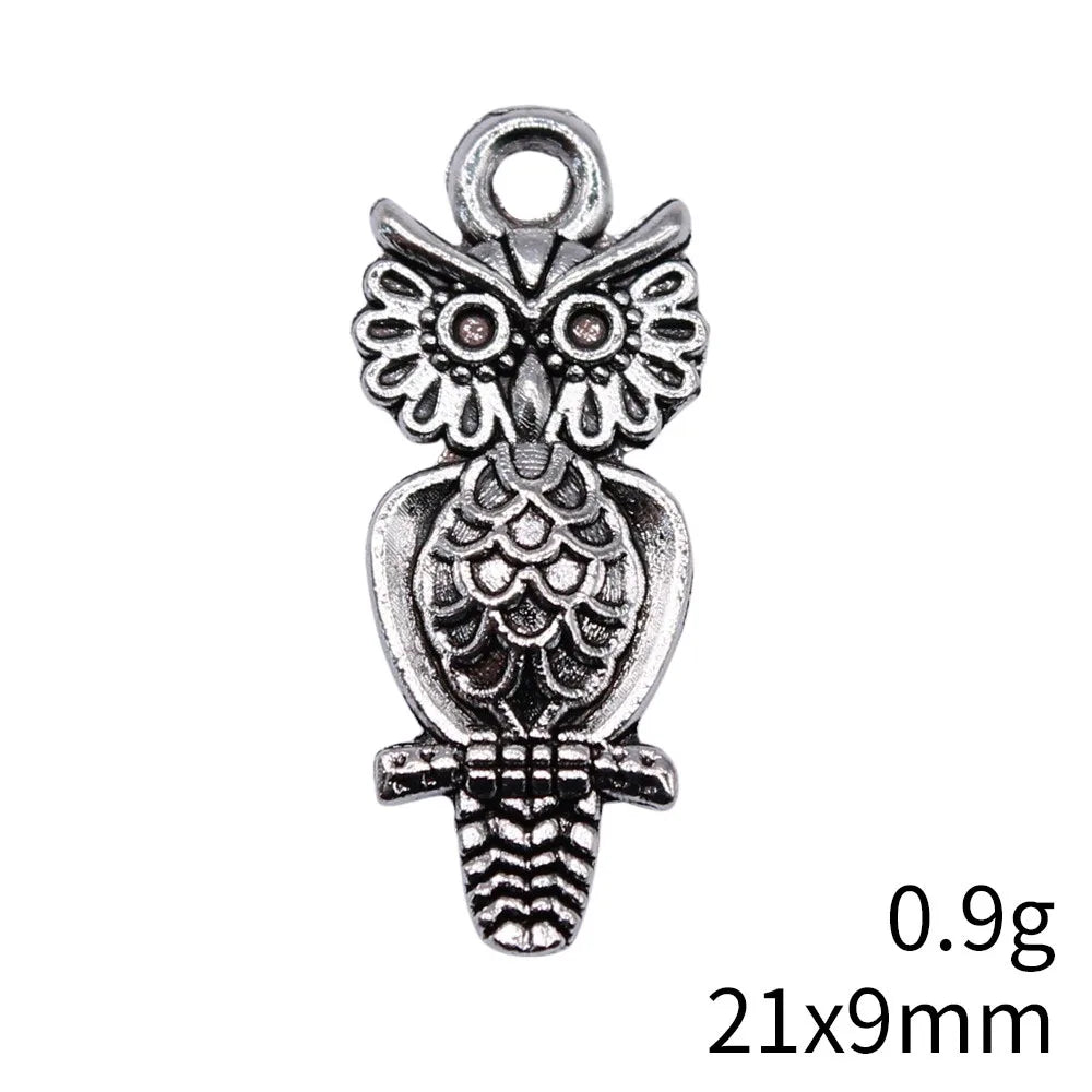 21x9mm 0.9g Antique Silver Zinc Alloy Owl Cat Charm Pendant for Necklace Bracelet Jewelry Making