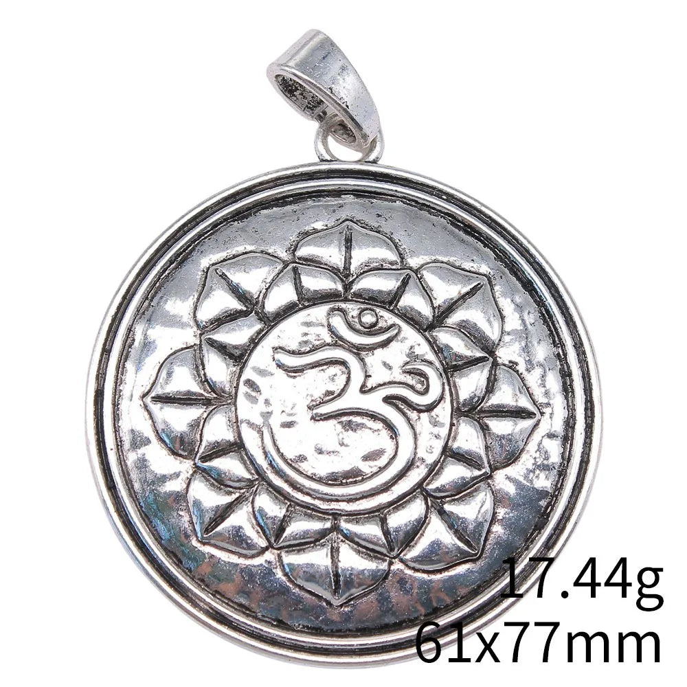 61x77mm 17.44g Antique Silver Zinc Alloy Yoga OM Lotus Charm Pendant for DIY Necklace Jewelry Making