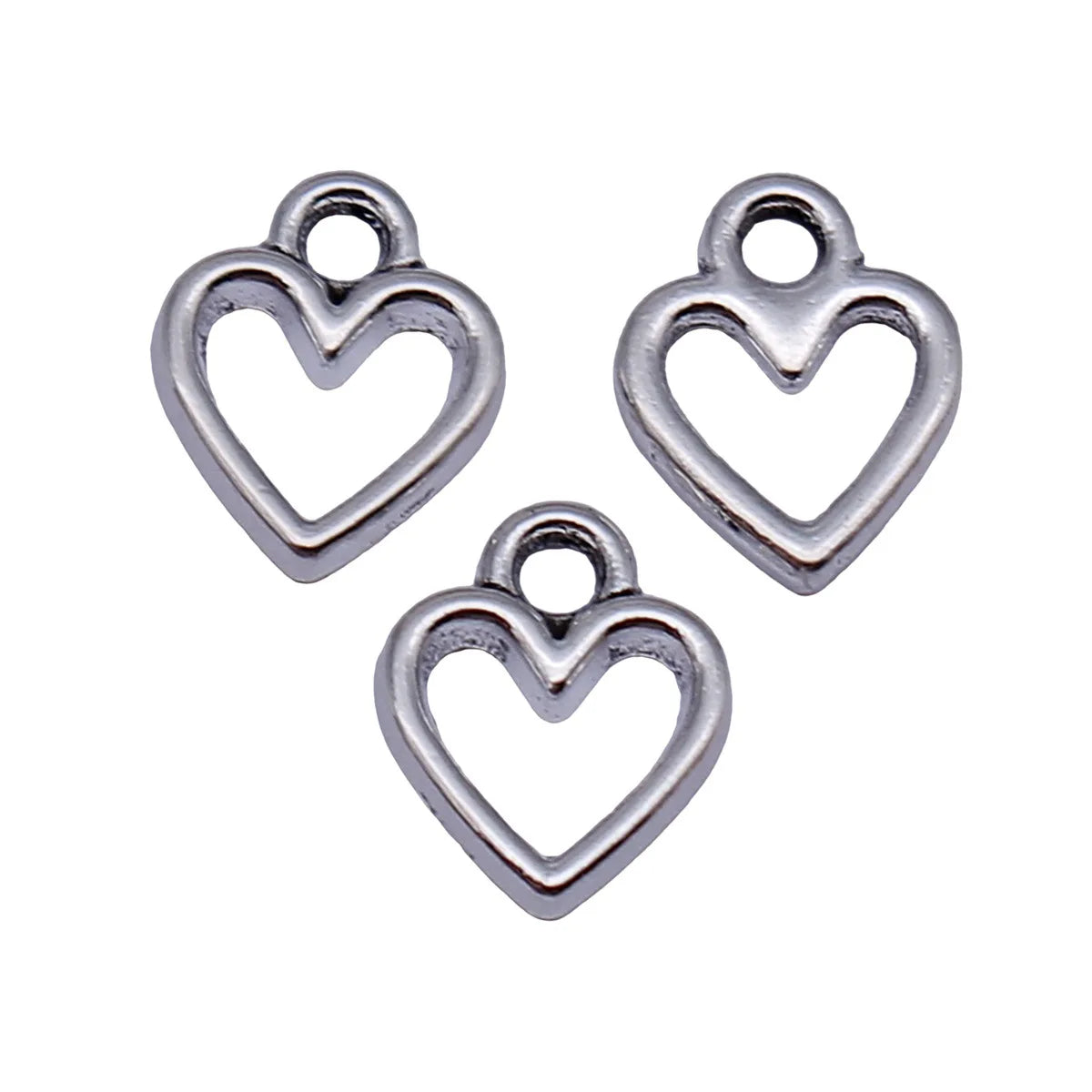 10x8mm 0.34g Antique Silver Zinc Alloy Hollow Heart Charm Pendant for DIY Necklace Bracelet Making