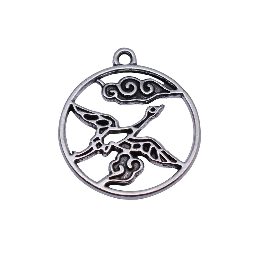 25x22mm 2.1g Antique silver zinc alloy Crane charm pendant for Chinese style jewelry making