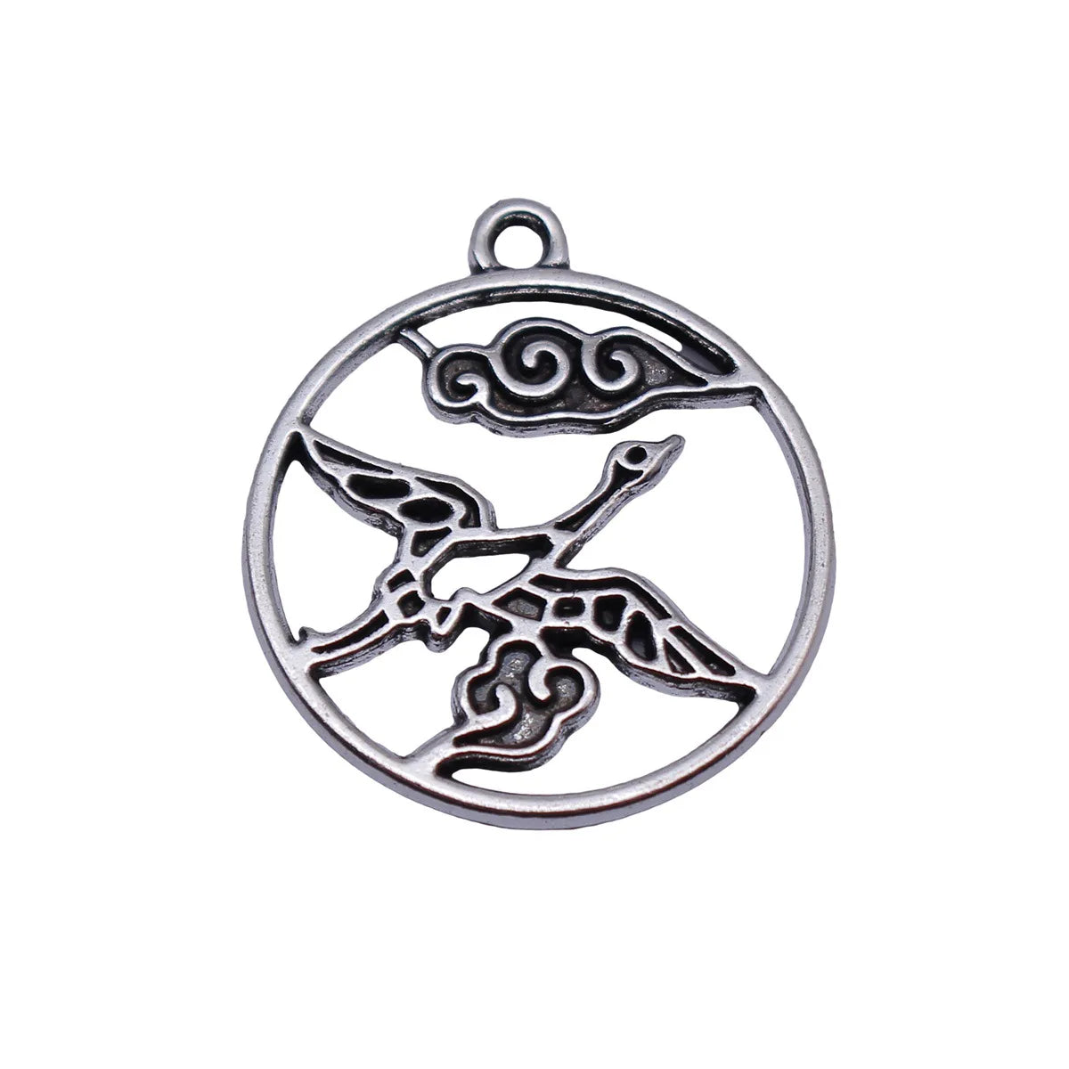 25x22mm 2.1g Antique silver zinc alloy Crane charm pendant for Chinese style jewelry making