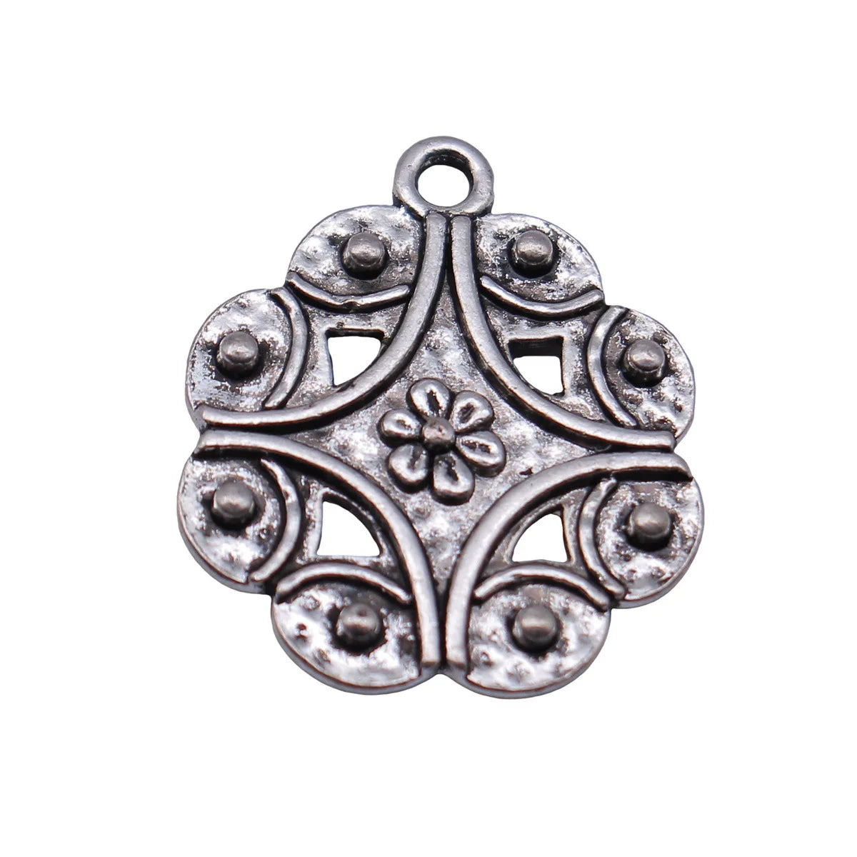 23x19mm 2.3g Antique Silver Zinc Alloy Round Flower Pattern Charm Pendant for DIY Necklace Jewelry