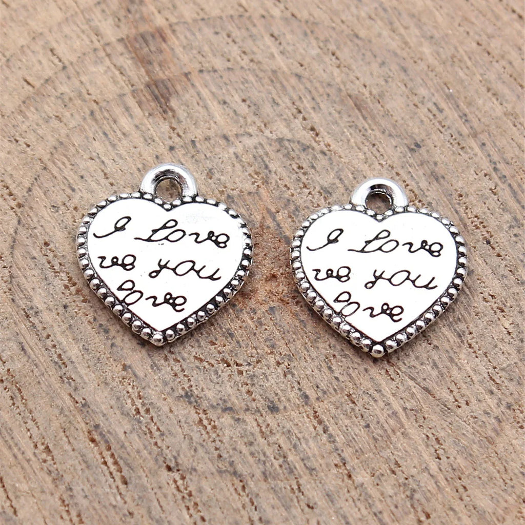 13x12mm 0.9g Antique Silver Zinc Alloy I LOVE YOU Heart Double Sided Charm Pendant for Necklace Bracelet DIY