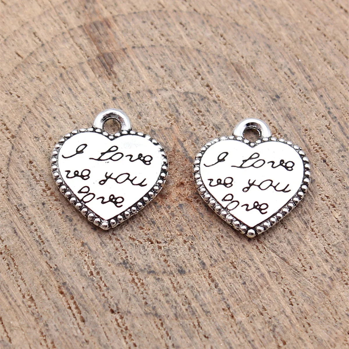 13x12mm 0.9g Antique Silver Zinc Alloy I LOVE YOU Heart Double Sided Charm Pendant for Necklace Bracelet DIY