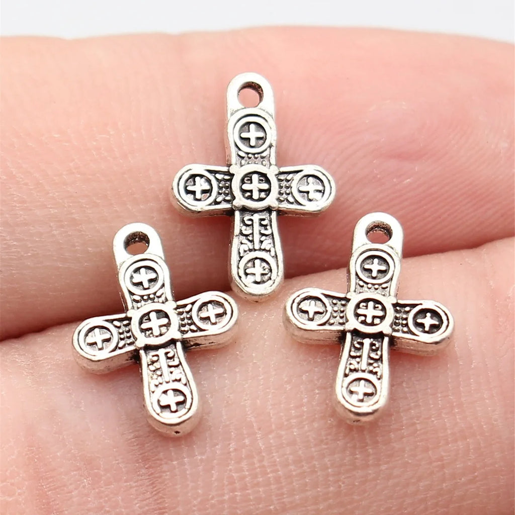 14x10mm 0.61g Antique Silver Zinc Alloy Cross Charm Pendant for DIY Necklace Bracelet Making