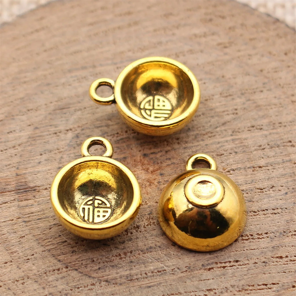 14x11x6mm 1.6g Multicolor Zinc Alloy Chinese Fu Bowl Charm Pendant for DIY Necklace Jewelry Making
