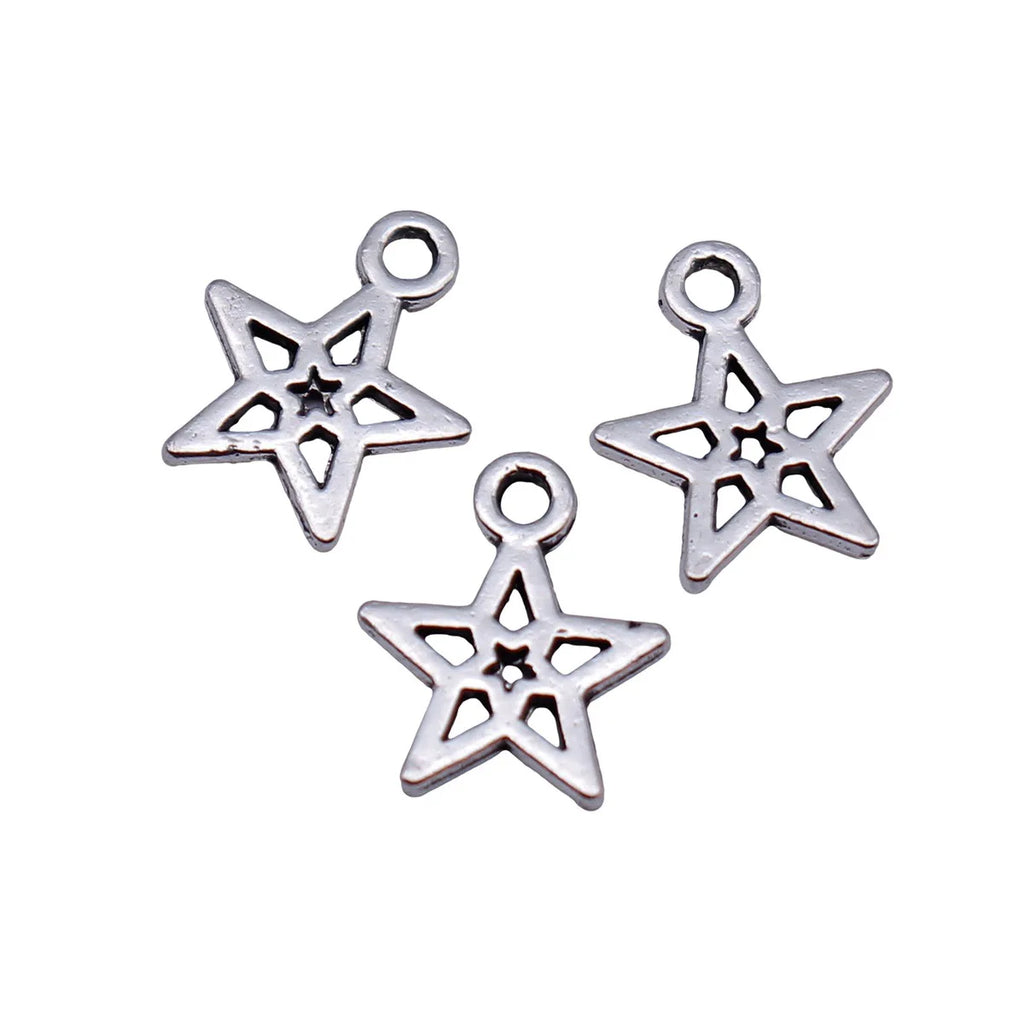 10x8.5mm 0.16g Antique Silver Zinc Alloy Five Point Star Charm Pendant for DIY Jewelry Making