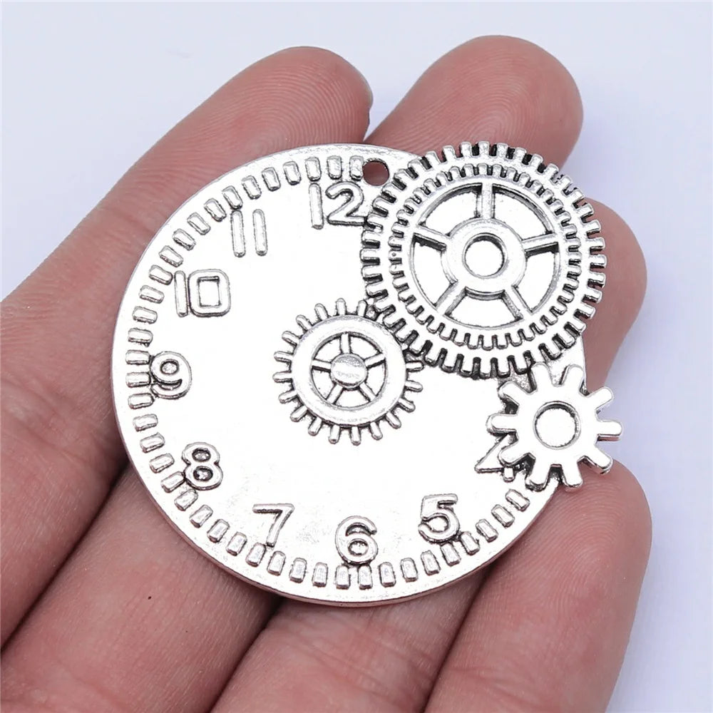 45x42mm 12.4g Multicolor Zinc Alloy Gear Clock Charm Pendant for DIY Steampunk Necklace Jewelry Making