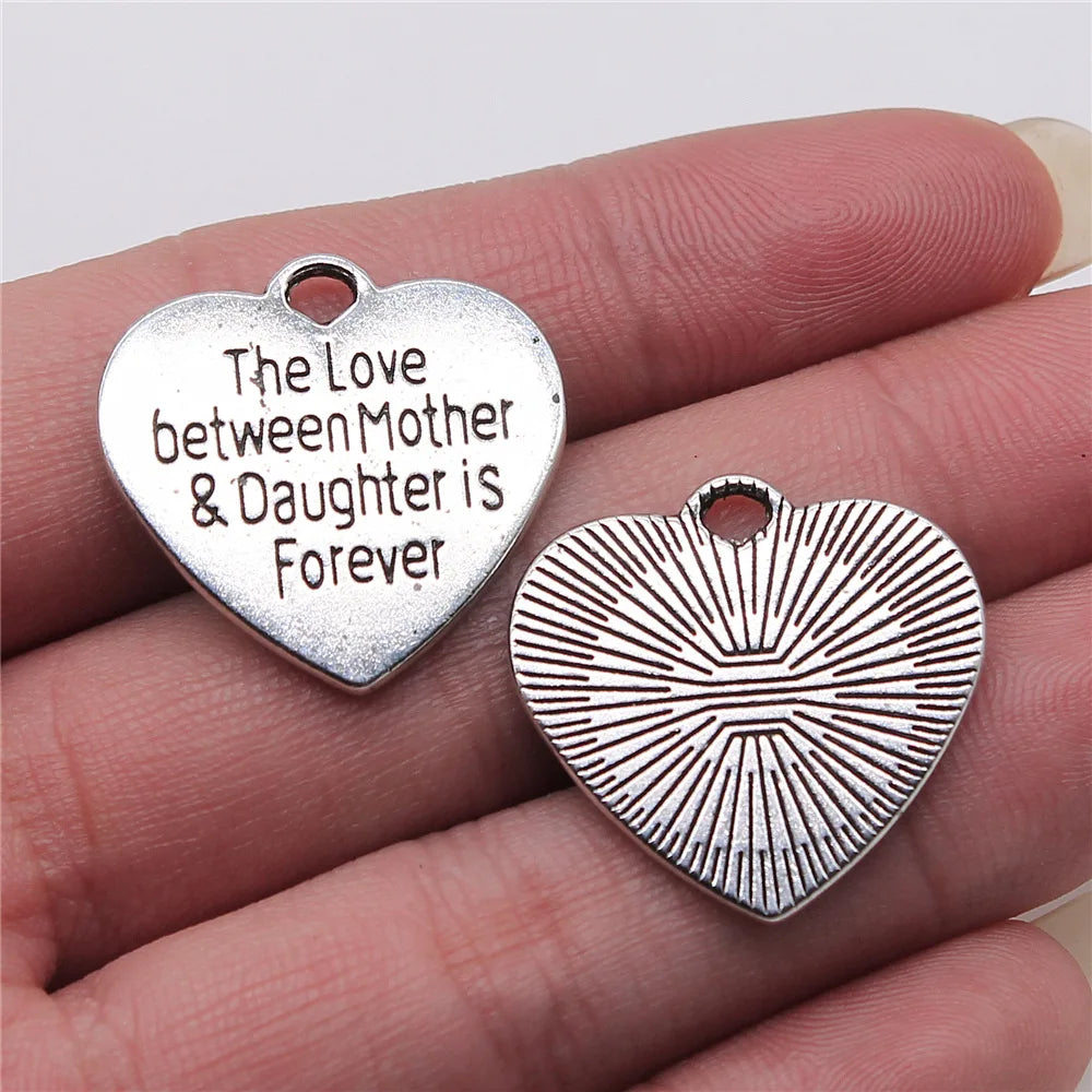 25x25mm 4.5g Antique Silver Zinc Alloy Heart Word Tag Charm Pendant for DIY Necklace Jewelry Making