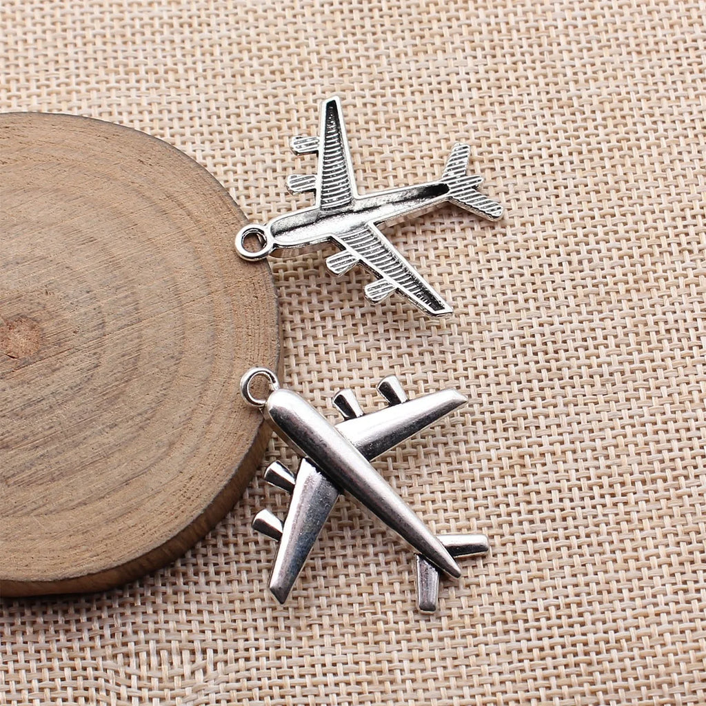 38x36mm 3.6g Antique Silver Zinc Alloy Airplane Charm Pendant for DIY Necklace Bracelet Making