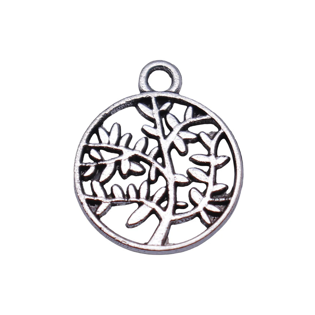 18x15mm 0.91g Antique Silver Zinc Alloy Hollow Round Tree Charm Pendant for DIY Necklace Bracelet