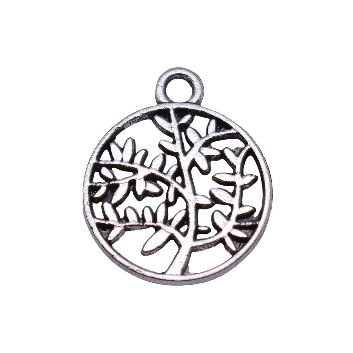 18x15mm 0.91g Antique Silver Zinc Alloy Hollow Round Tree Charm Pendant for DIY Necklace Bracelet