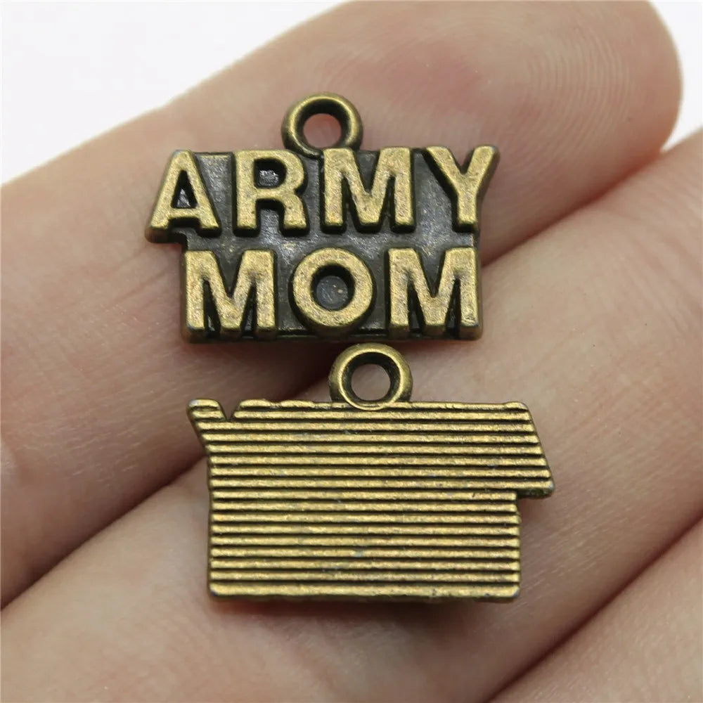 19x14mm 1.7g Antique Bronze Zinc Alloy ARMY MOM Tag Charm Pendant for DIY Jewelry Making