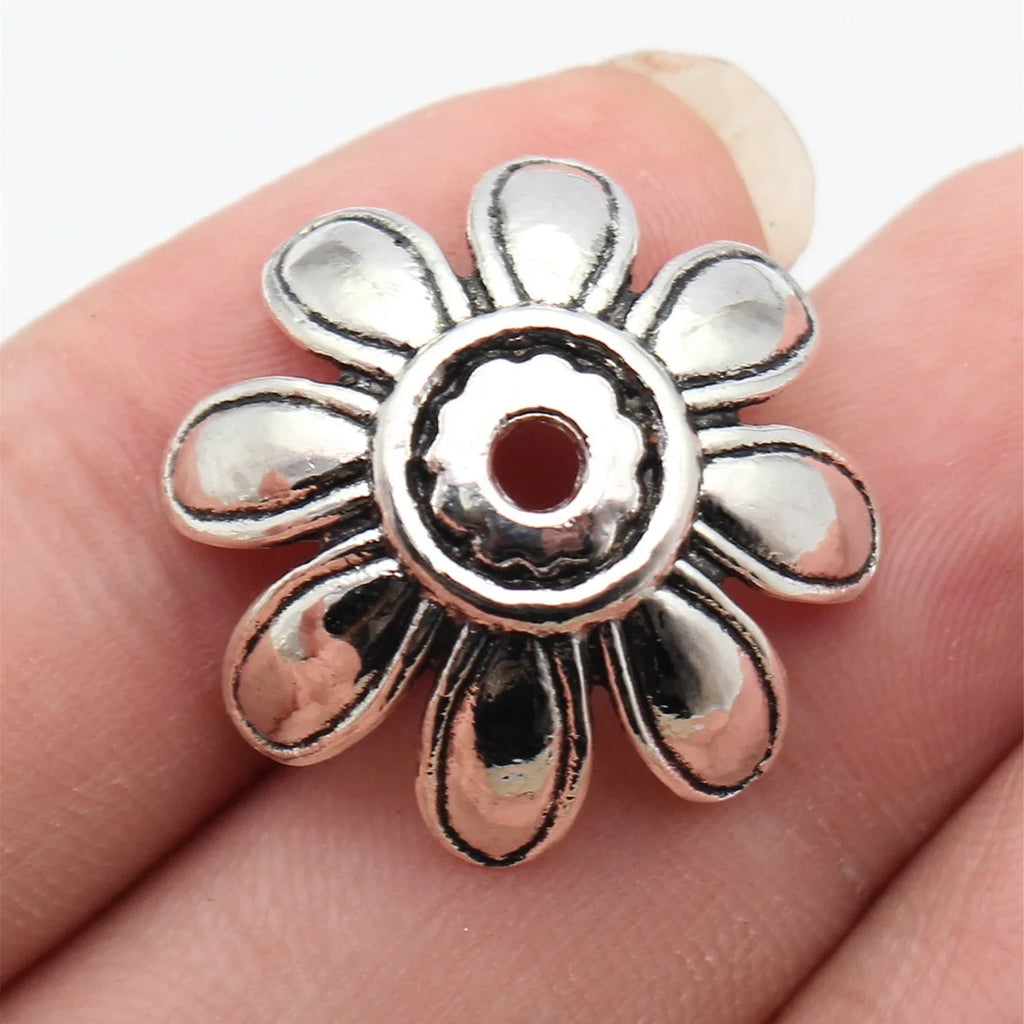 25x25x9.3mm 3.1g Antique Silver Zinc Alloy Flower Bead Caps Jewelry Findings for DIY Beadwork