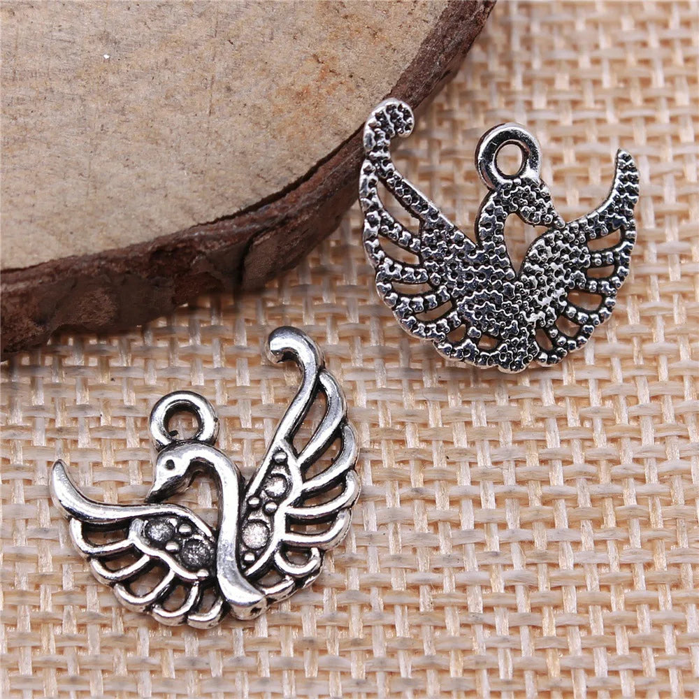 18x14mm 1g Antique Silver Zinc Alloy Swan Charm Pendant for DIY Necklace Bracelet Jewelry Making