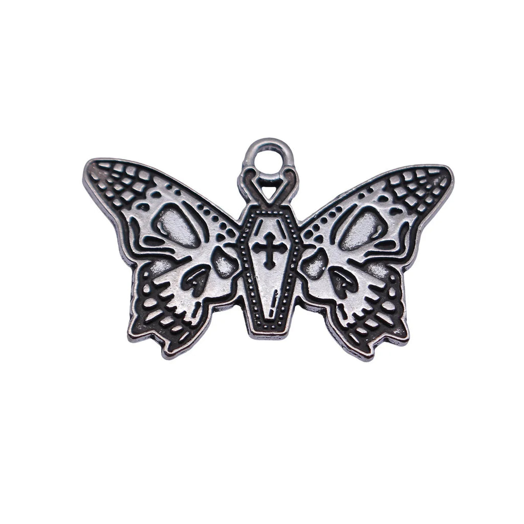 30x19mm 2g Antique Silver Zinc Alloy Skull Coffin Butterfly Charm Pendant for DIY Gothic Jewelry