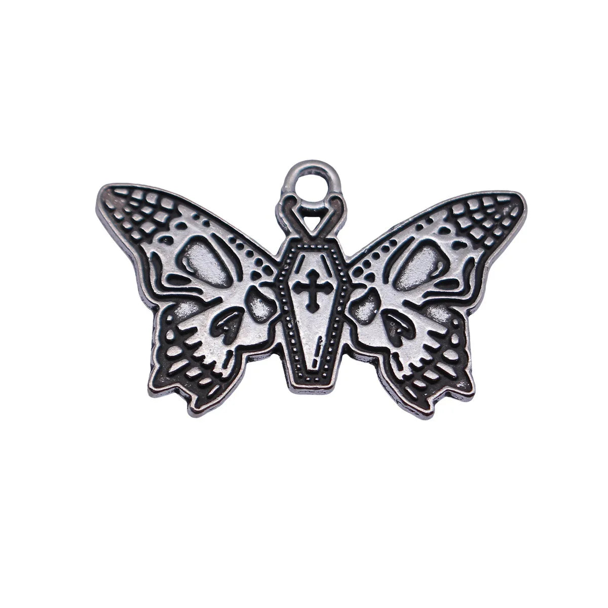 30x19mm 2g Antique Silver Zinc Alloy Skull Coffin Butterfly Charm Pendant for DIY Gothic Jewelry