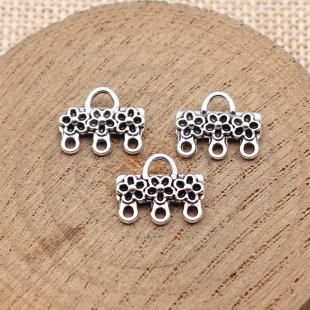 13x11mm 0.58g Antique Silver Zinc Alloy Flower Connector Charm for DIY Earrings Jewelry Making