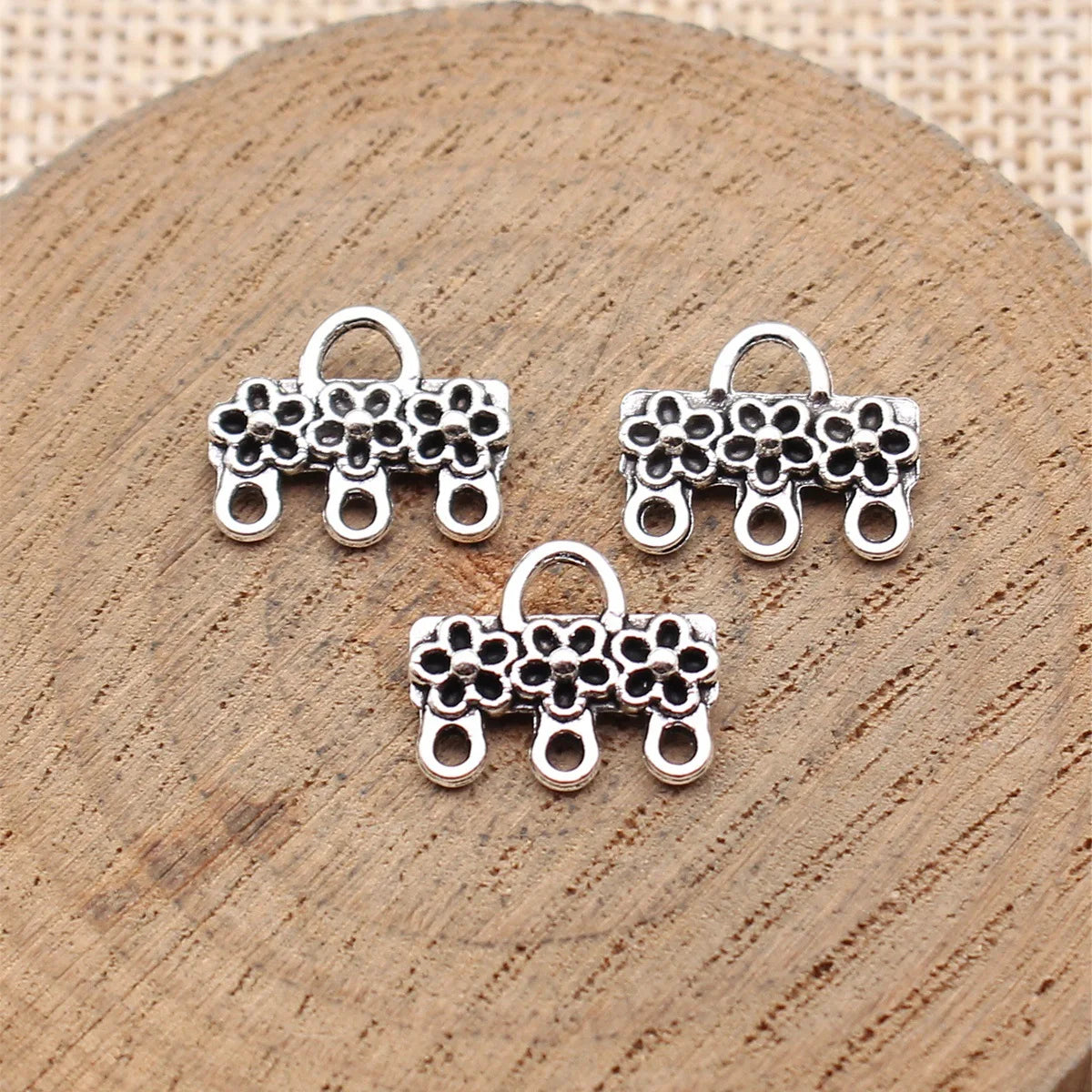 13x11mm 0.58g Antique Silver Zinc Alloy Flower Connector Charm for DIY Earrings Jewelry Making