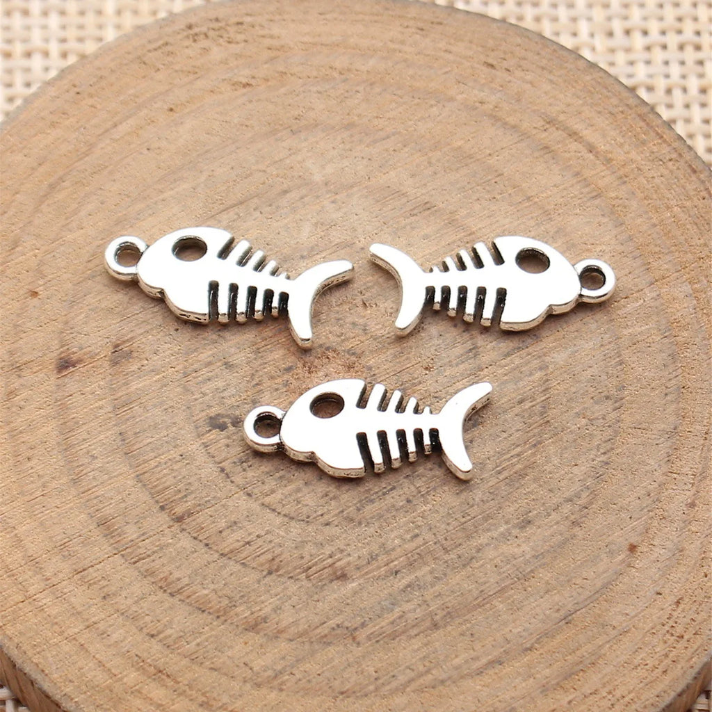 16x7.4mm 0.75g Antique Silver Zinc Alloy Fishbone Fish Charm Pendant for DIY Necklace and Bracelet Making