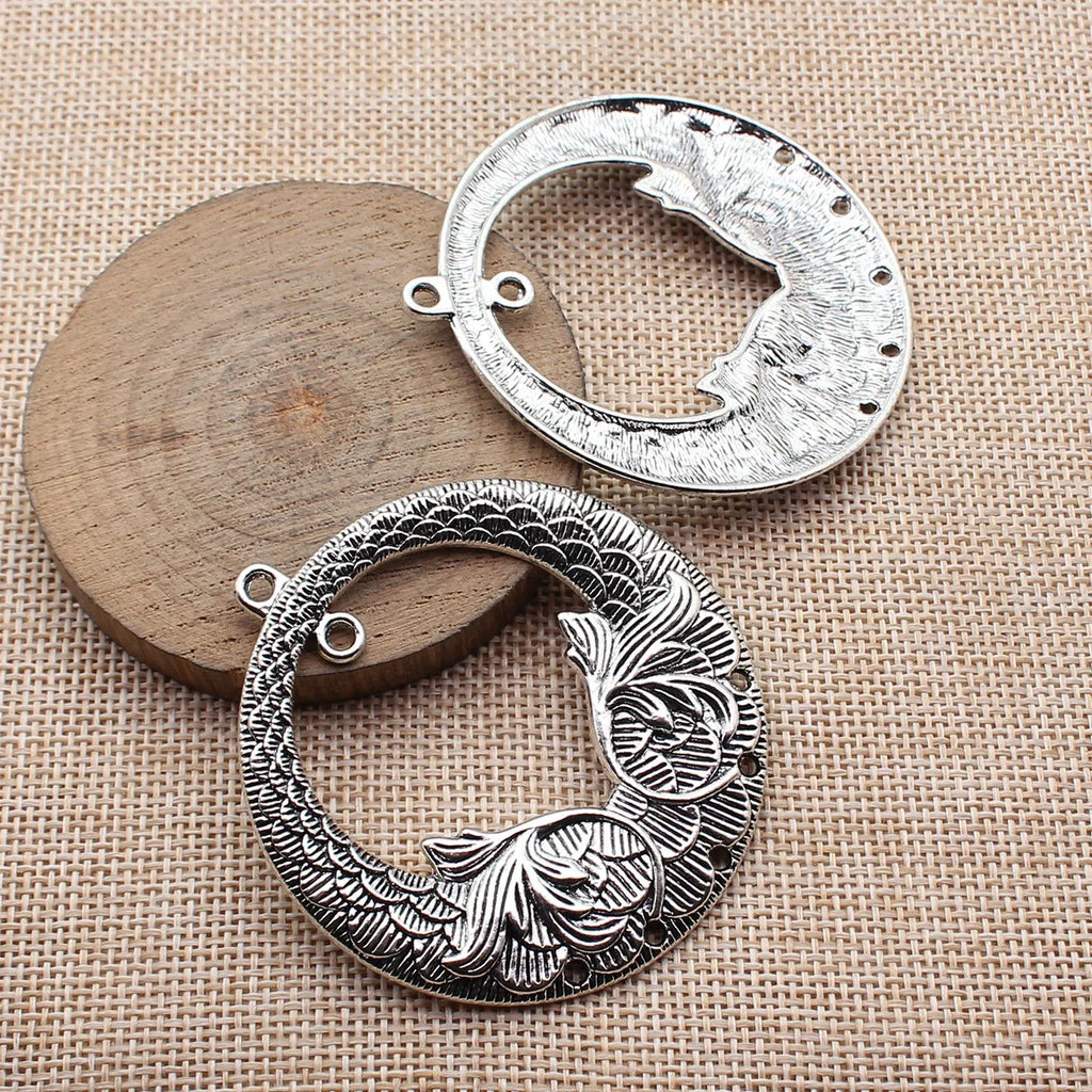 62x57mm 17.5g Multicolor Zinc Alloy Patterned Round Ring Connector Charm for DIY Necklace Jewelry