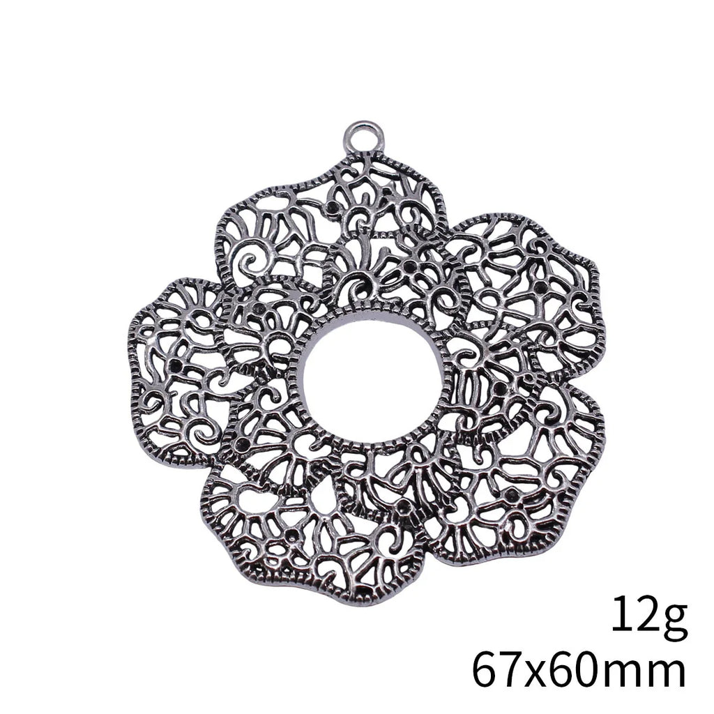 67x60mm 12g Antique Silver Zinc Alloy Hollow Flower Filigree Charm Pendant for DIY Jewelry Making