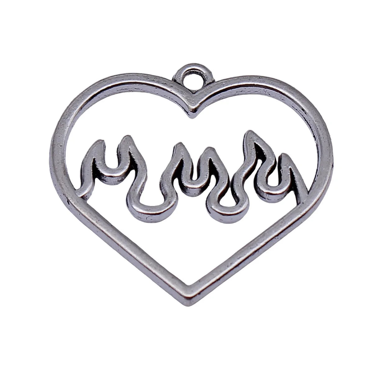 29x28mm 2.9g Antique Silver Zinc Alloy Hollow Flame Heart Charm Pendant for DIY Jewelry Making