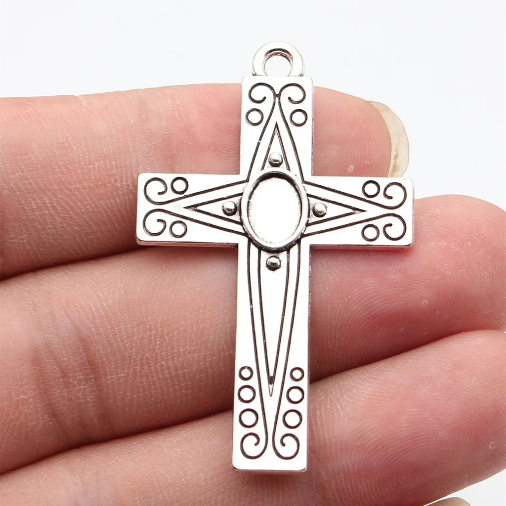 50x31mm 5.8g Antique Silver Zinc Alloy Patterned Cross Charm Pendant for DIY Necklace Jewelry Making