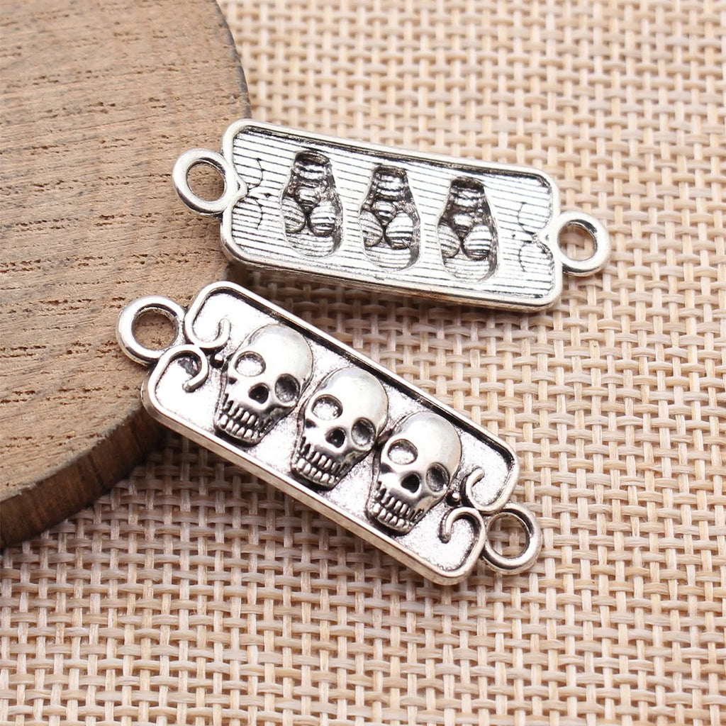 37x13mm 2.5g Antique Silver Zinc Alloy Three Skull Head Connector Charm for DIY Bracelet Necklace Making