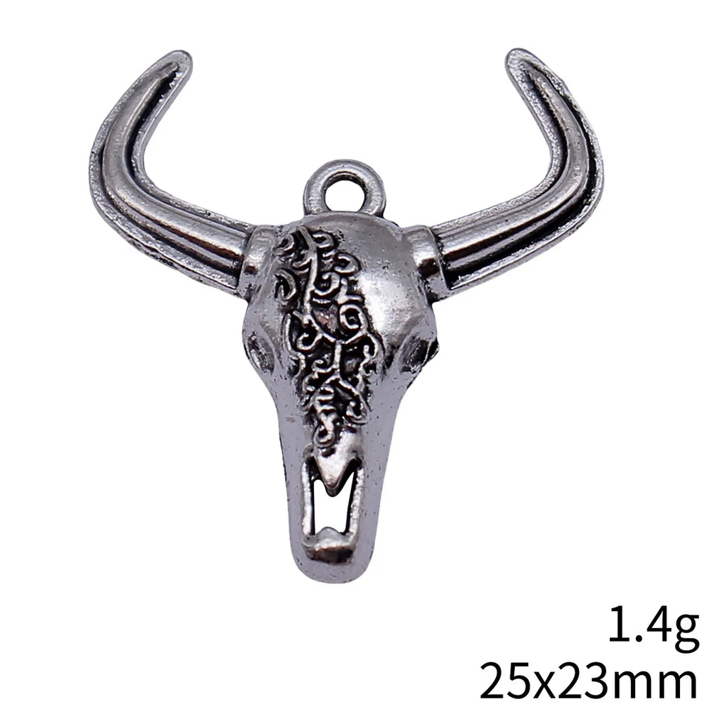 25x23mm 1.4g Antique Silver Zinc Alloy Bull Head Charm Pendant for Western Jewelry Making