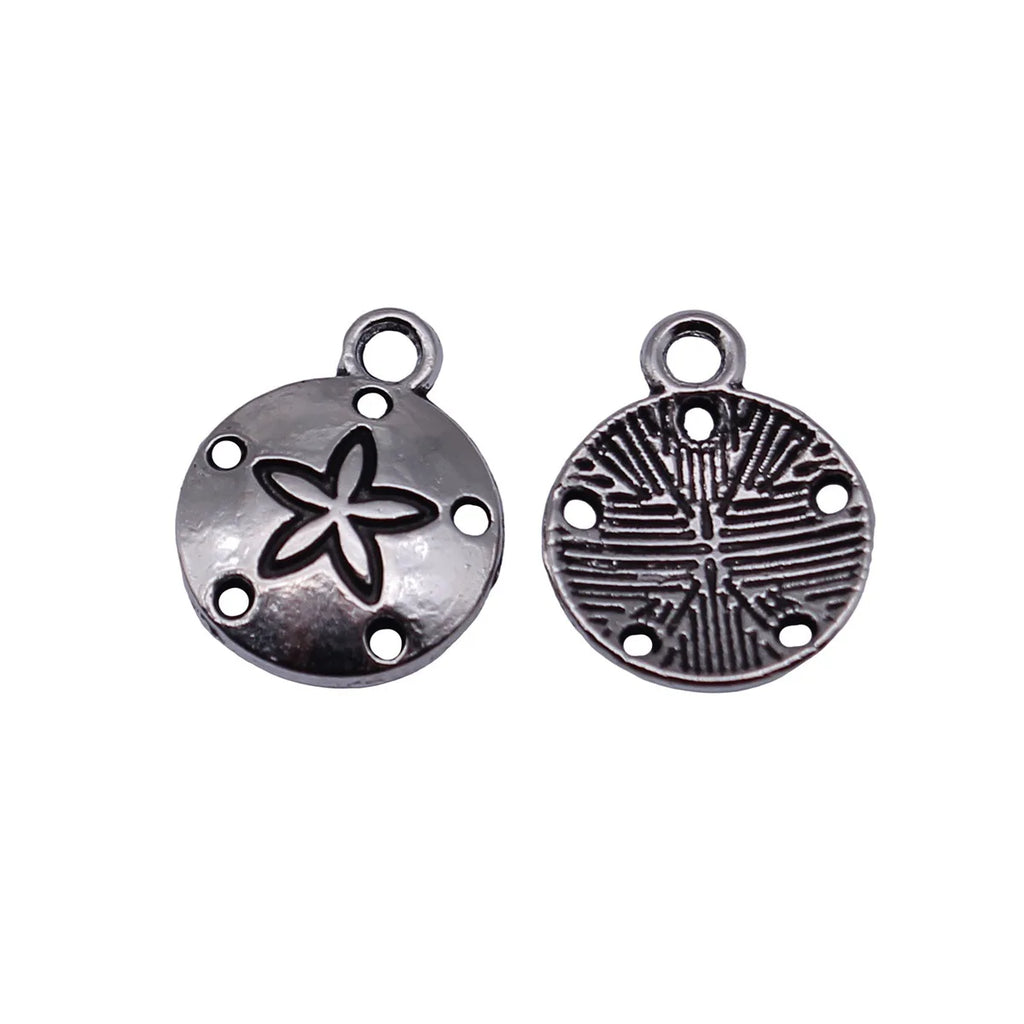15x12mm 0.73g Blackened White K Zinc Alloy Sand Dollar Charm Pendant for DIY Necklace Jewelry Making
