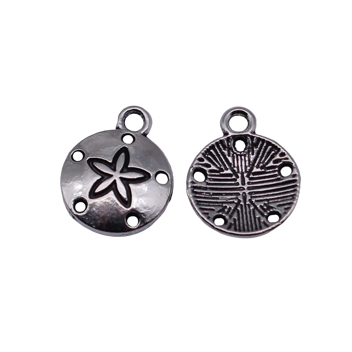 15x12mm 0.73g Blackened White K Zinc Alloy Sand Dollar Charm Pendant for DIY Necklace Jewelry Making