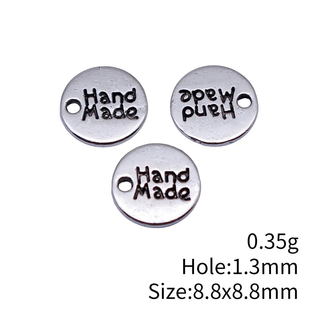 8.8x8.8mm 0.35g Antique Silver Zinc Alloy Round Hand Made Tag Charm Pendant for DIY Jewelry Labels