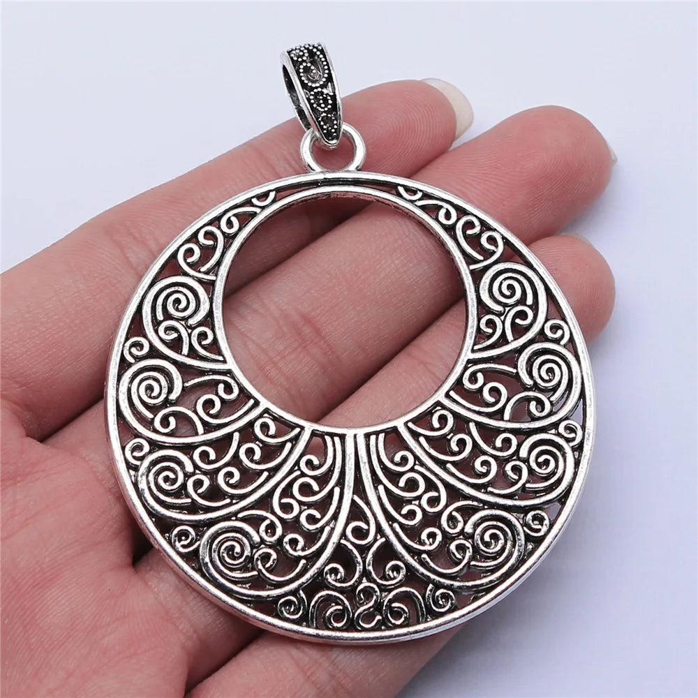 60x60mm 19.5g Antique Silver Zinc Alloy Hollow Center Crescent Moon Charm Pendant for DIY Jewelry