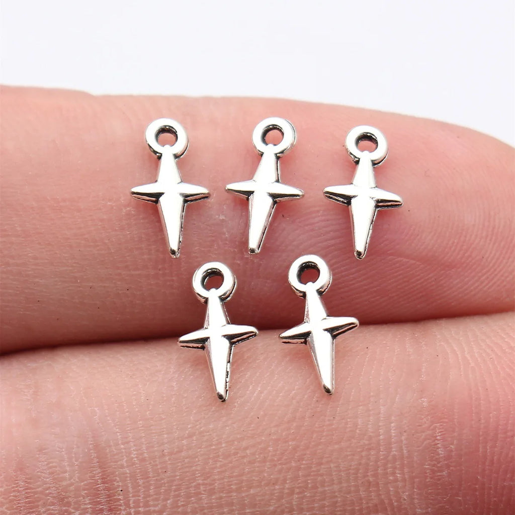 11x6mm 0.18g Multicolor Zinc Alloy Cross Star Charm Pendant for DIY Bracelet Necklace Making