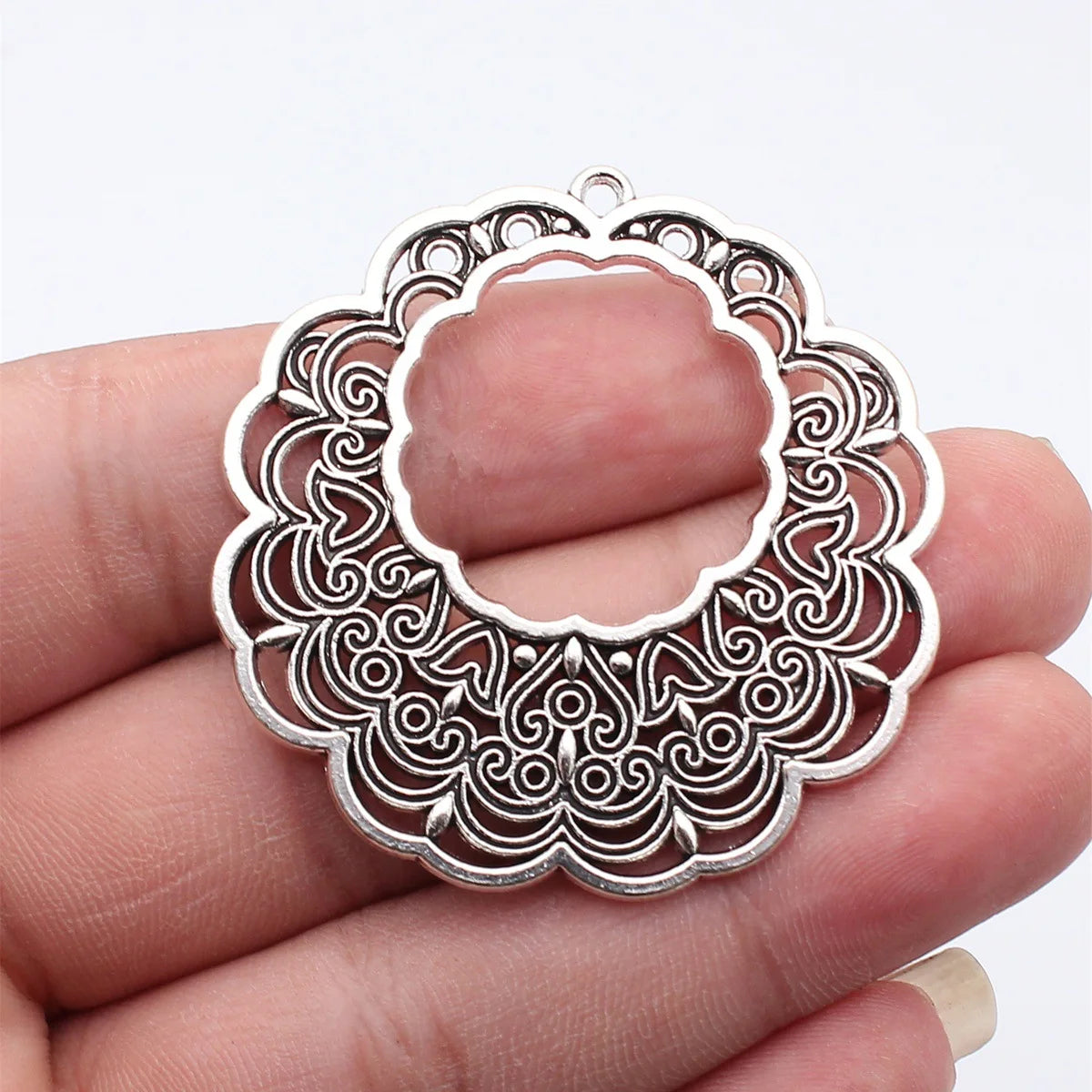 50x49mm 10g Antique silver zinc alloy hollow lace texture earring charms for DIY earring making