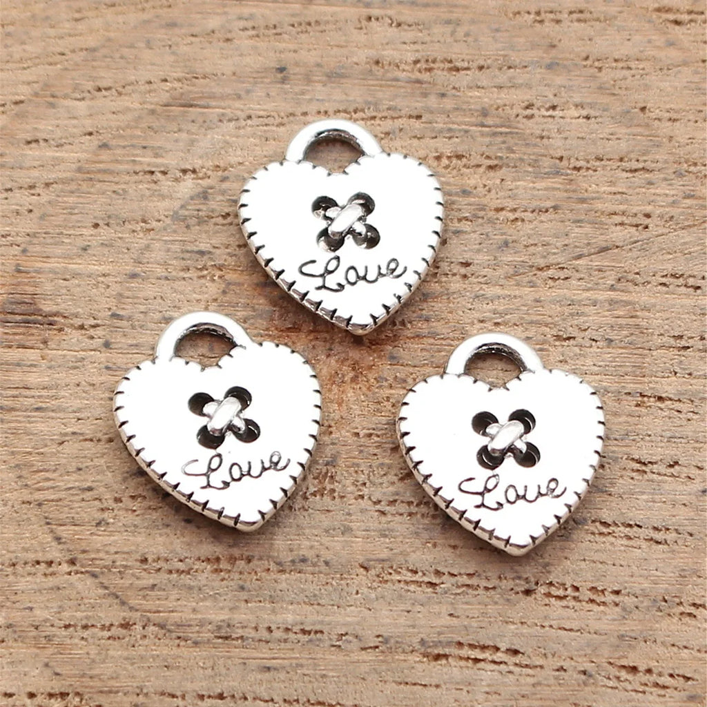 12x10mm 0.53g Antique Silver Zinc Alloy LOVE Heart Charm Pendant for Necklace Bracelet DIY Jewelry