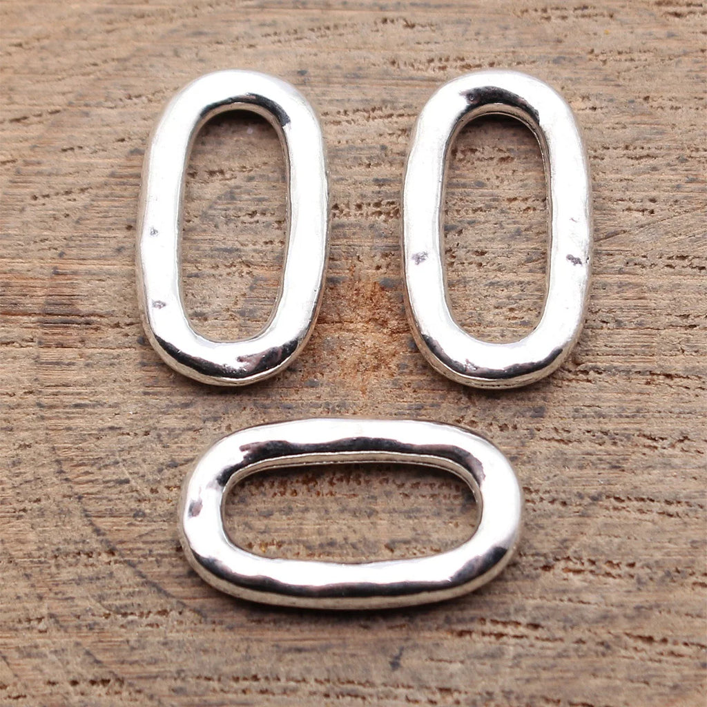 17x9.9mm 0.92g Antique Silver Zinc Alloy Hammered Oval Ring Connector Charm for DIY Bracelet Necklace