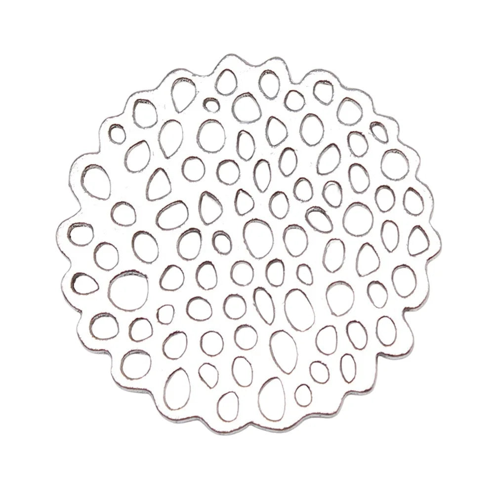 35x35mm 6.5g Antique Silver Zinc Alloy Irregular Multi Hole Flower Plate Charm Pendant for DIY Jewelry