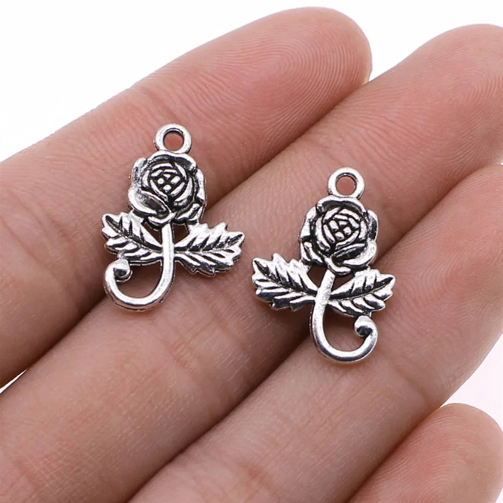 15x21mm 1.7g Antique Silver Zinc Alloy Flower Charm Pendant for DIY Bracelet Necklace Jewelry Making