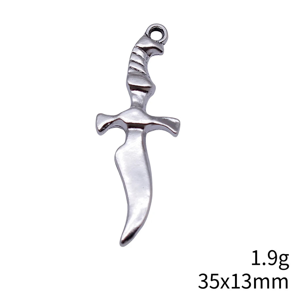 35x13mm 1.9g Antique Silver Zinc Alloy Knife Charm Pendant for DIY Punk Necklace Jewelry Making