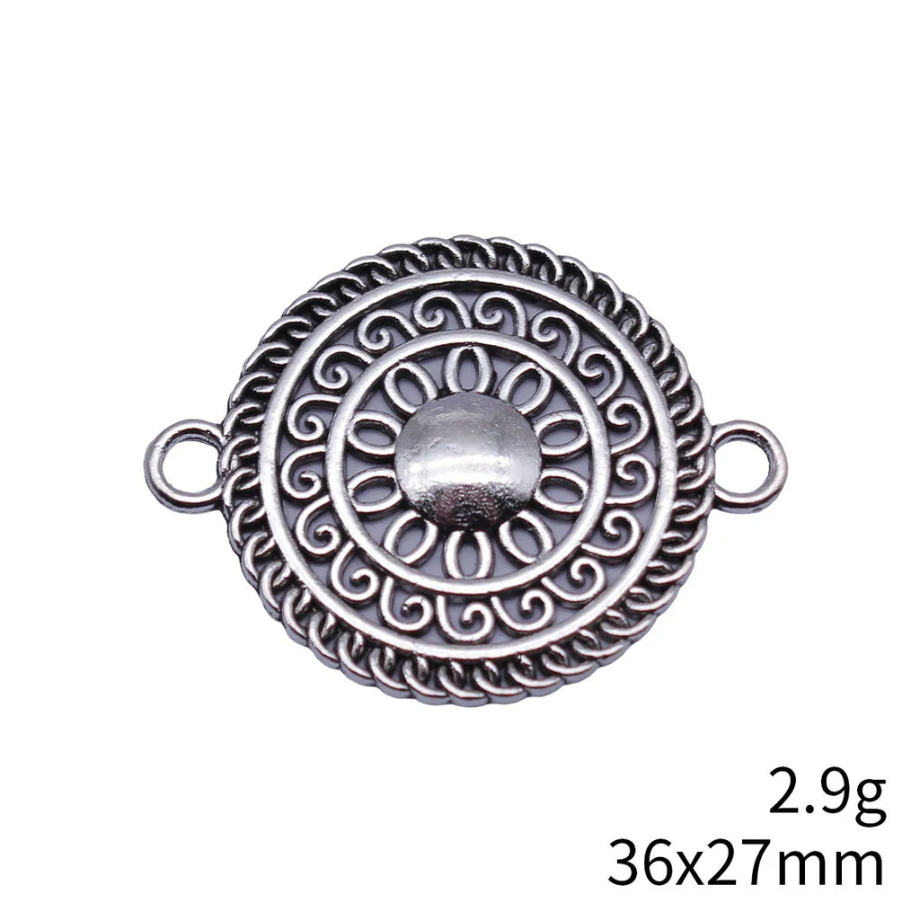 36x27mm 2.9g Antique Silver Zinc Alloy Hollow Lace Round Connector Charm for DIY Earrings Jewelry Making