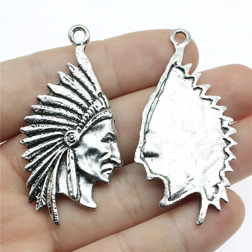 55x28mm 9g Multicolor Zinc Alloy Indian Chief Charm Pendant for DIY Necklace Jewelry Making
