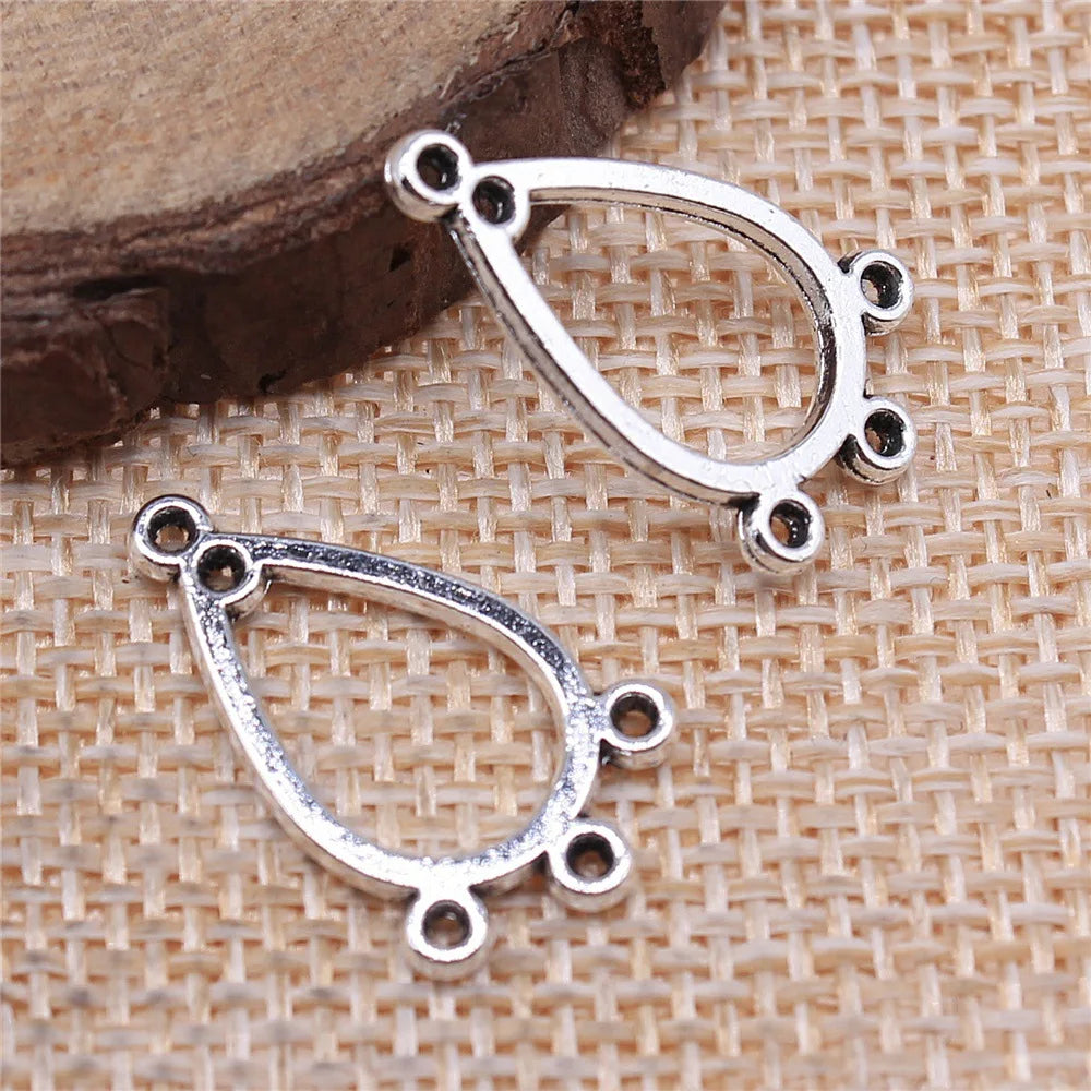22x13mm 0.7g Antique Silver Zinc Alloy Teardrop Earring Connector Charm for DIY Earrings Jewelry