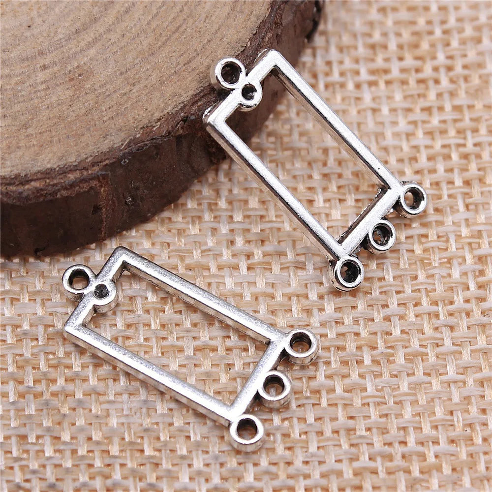 22x12mm 0.9g Antique Silver Zinc Alloy Rectangle Earring Connector Charm for DIY Jewelry Making