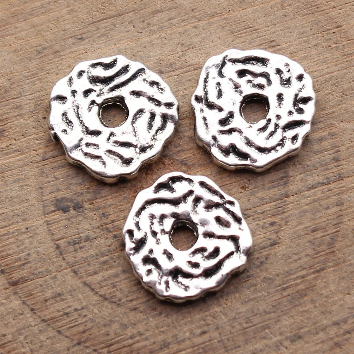 11x10mm 0.82g Antique Silver Zinc Alloy Irregular Texture Spacer Beads for Bracelet Jewelry Making