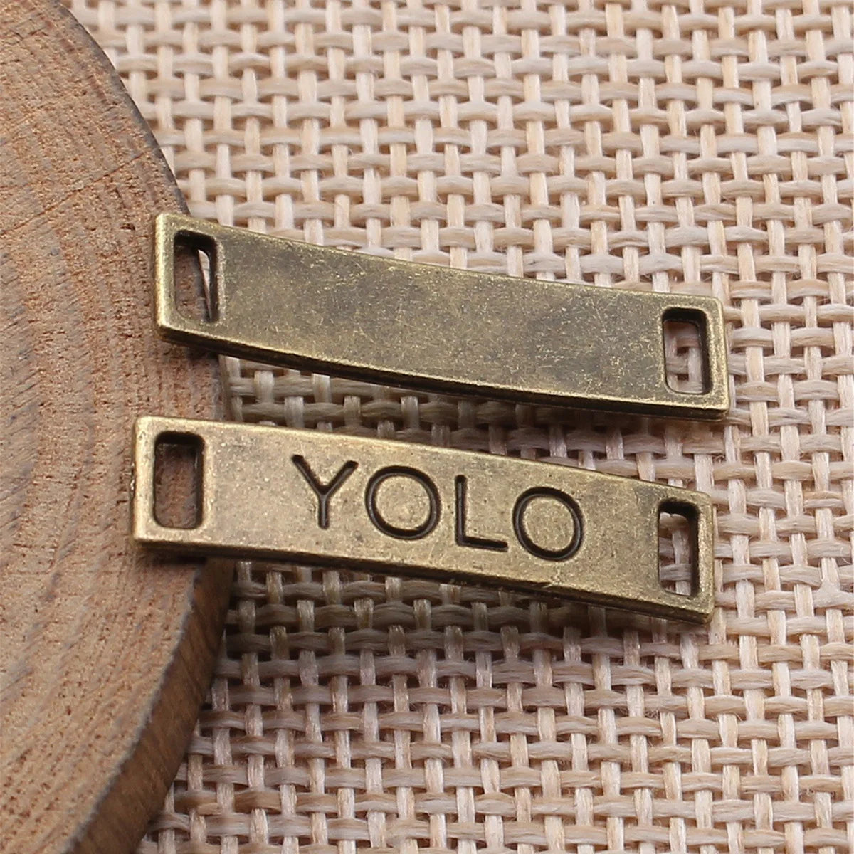 27x6.4mm 1.3g Antique Bronze Zinc Alloy YOLO Letter Tag Connector Charm for DIY Bracelet Jewelry Making