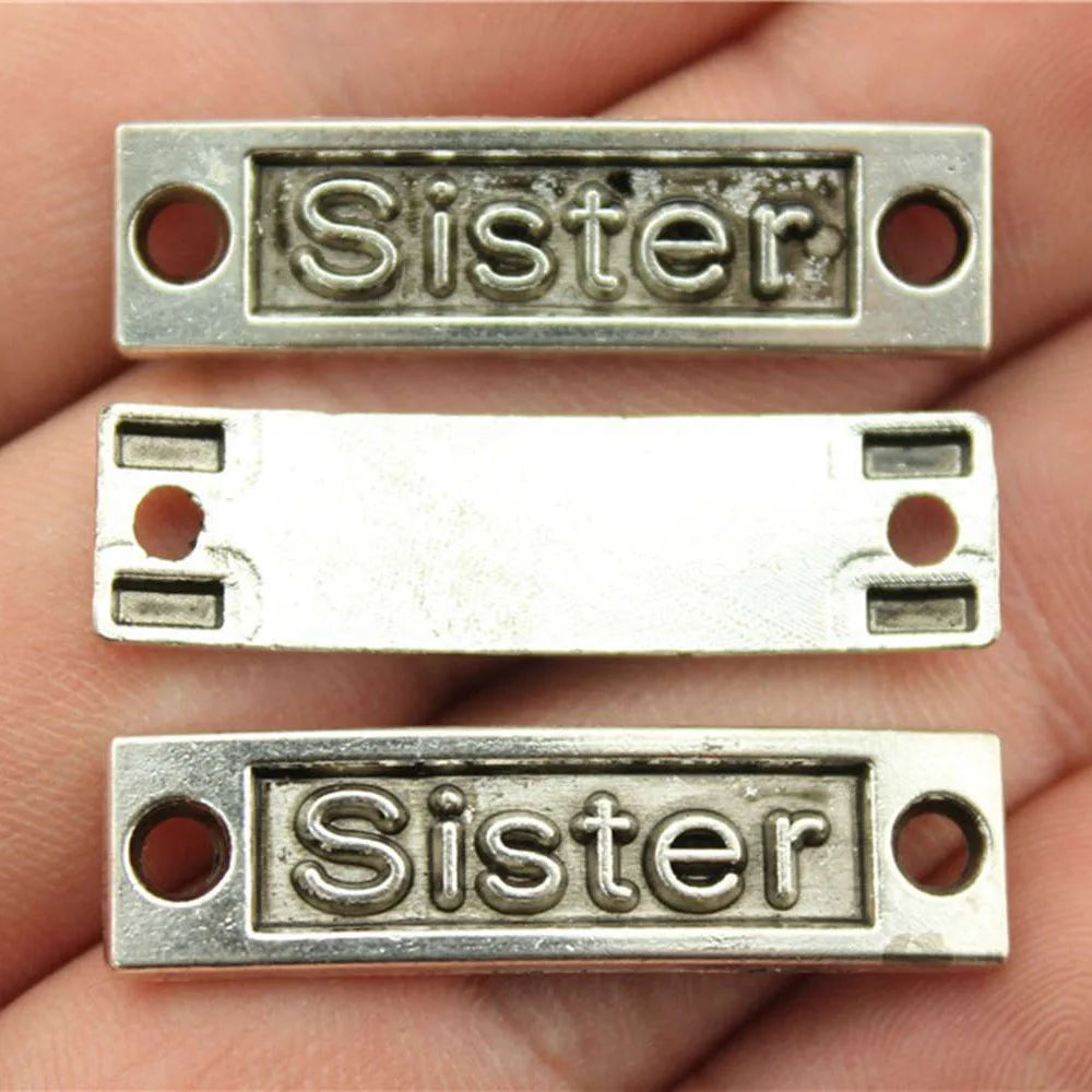 35x9mm 2.6g Antique Silver Zinc Alloy Sister Connector Charm for DIY Bracelet Jewelry Making